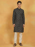 Vastramay Men's Black And Cream Cotton Blend Kurta And Pyjama Set